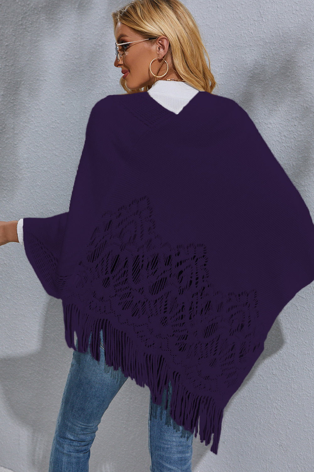 Round Neck Fringe Detail Poncho - Tantalize Boutique