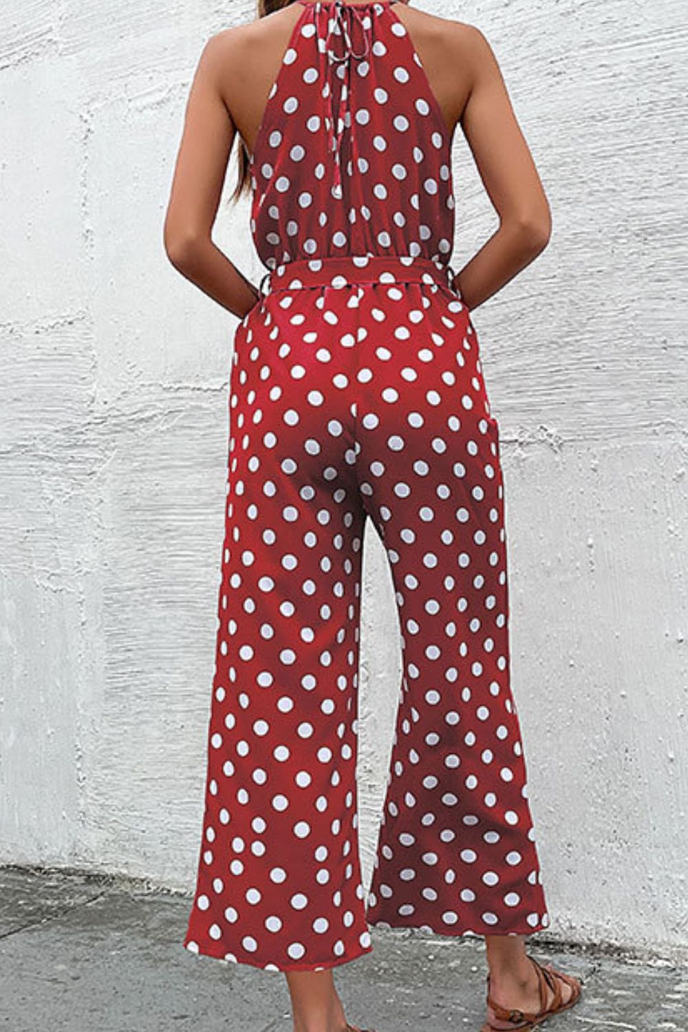 Polka Dot Grecian Wide Leg Jumpsuit - Tantalize Boutique