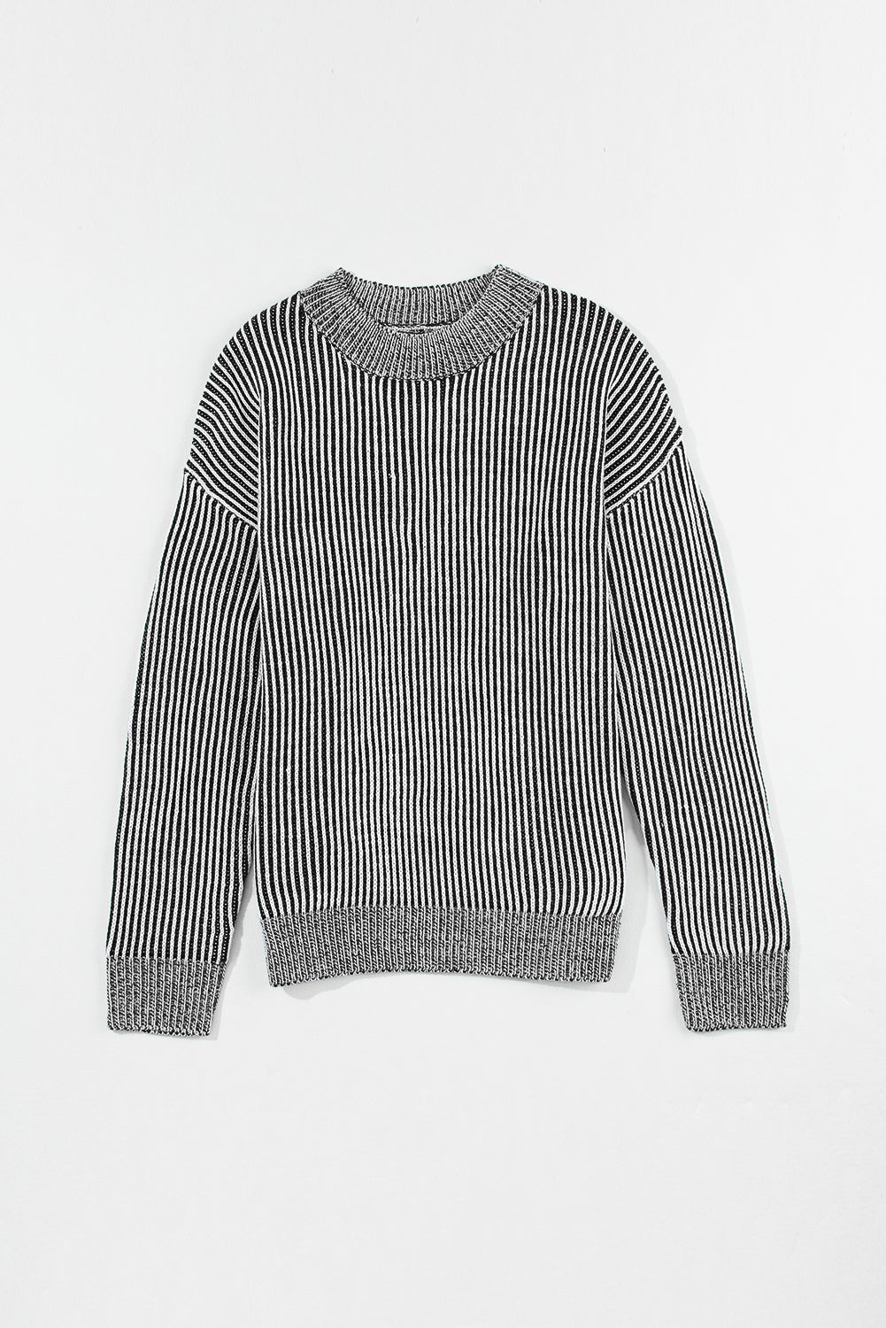 Striped Mock Neck Dropped Shoulder Sweater - Tantalize Boutique