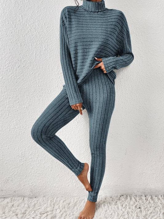 Ribbed Turtleneck Top and Pants Set - Tantalize Boutique