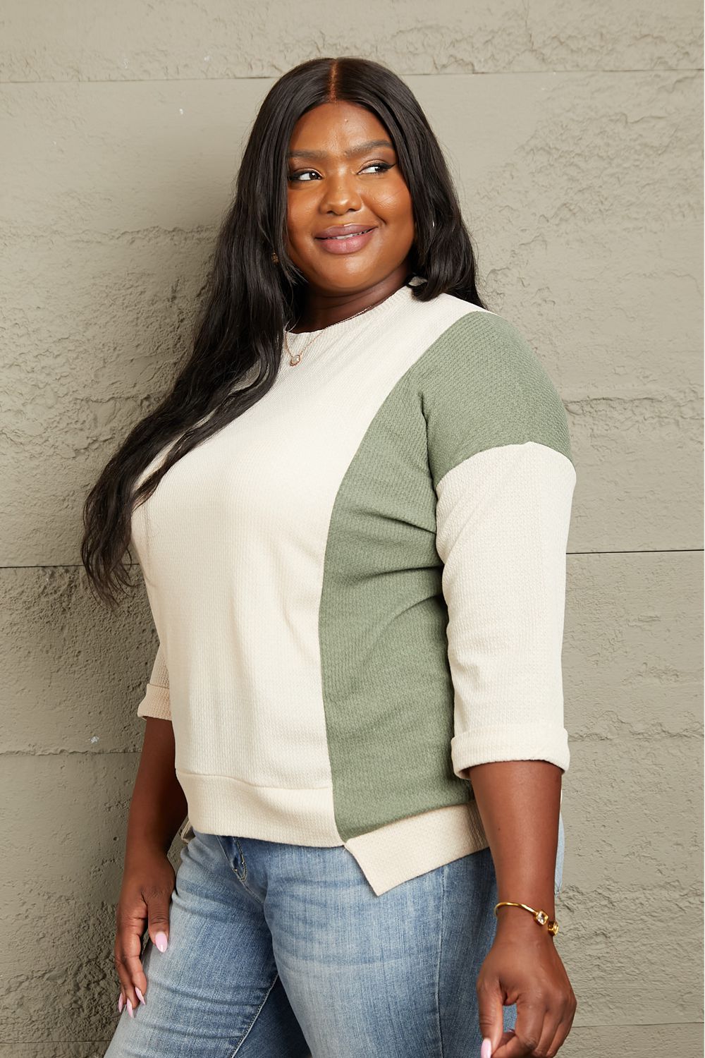 Sew In Love Full Size Tri-Color Pattern Blouse - Tantalize Boutique