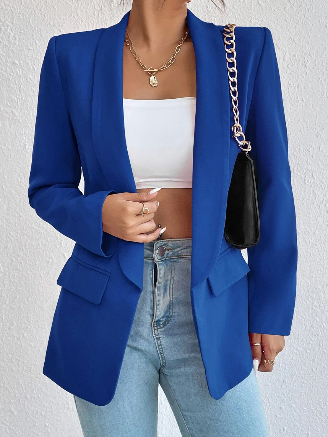 Shawl Collar Long Sleeve Blazer - Tantalize Boutique