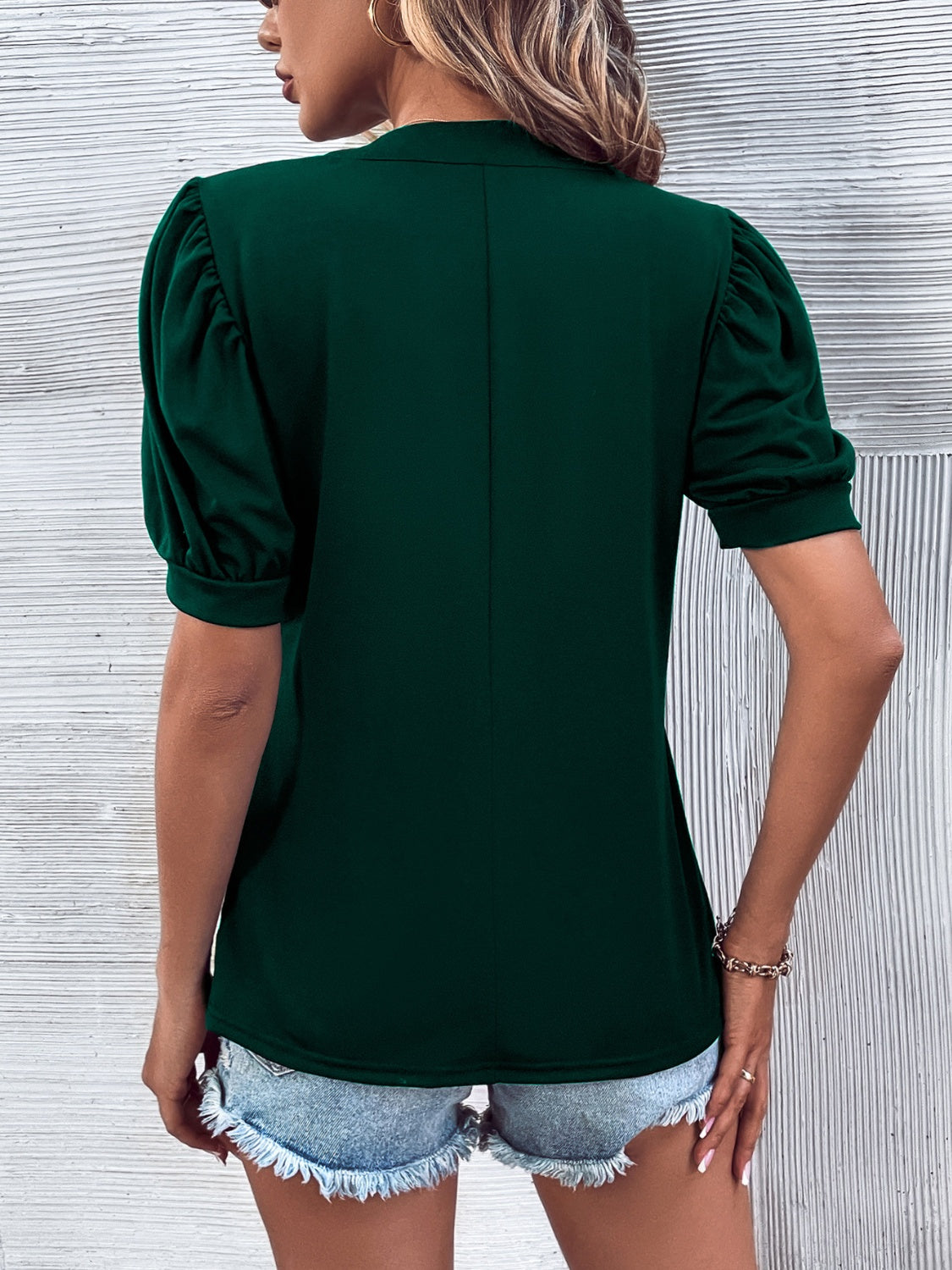 Notched Puff Sleeve Blouse - Tantalize Boutique