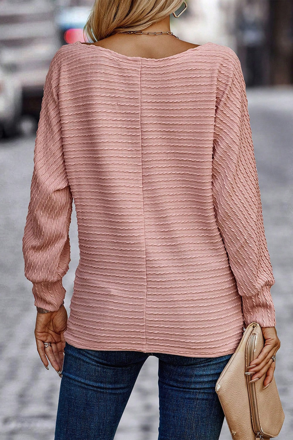 Texture Round Neck Long Sleeve Top - Tantalize Boutique