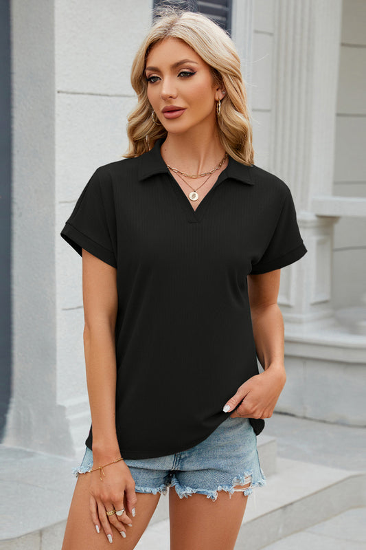 Johnny Collar Short Sleeve Blouse - Tantalize Boutique