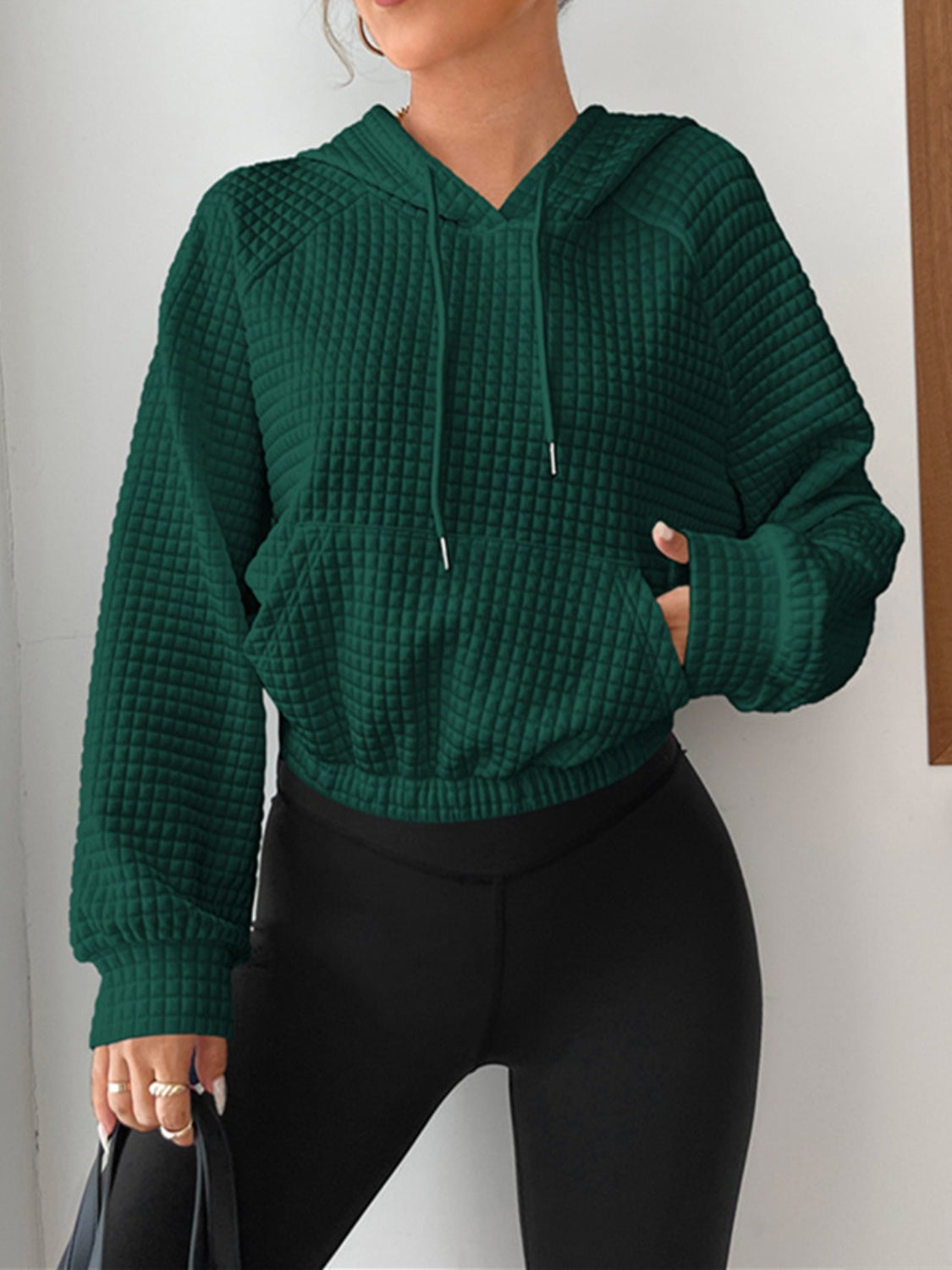 Drawstring Pocketed Raglan Sleeve Hoodie - Tantalize Boutique