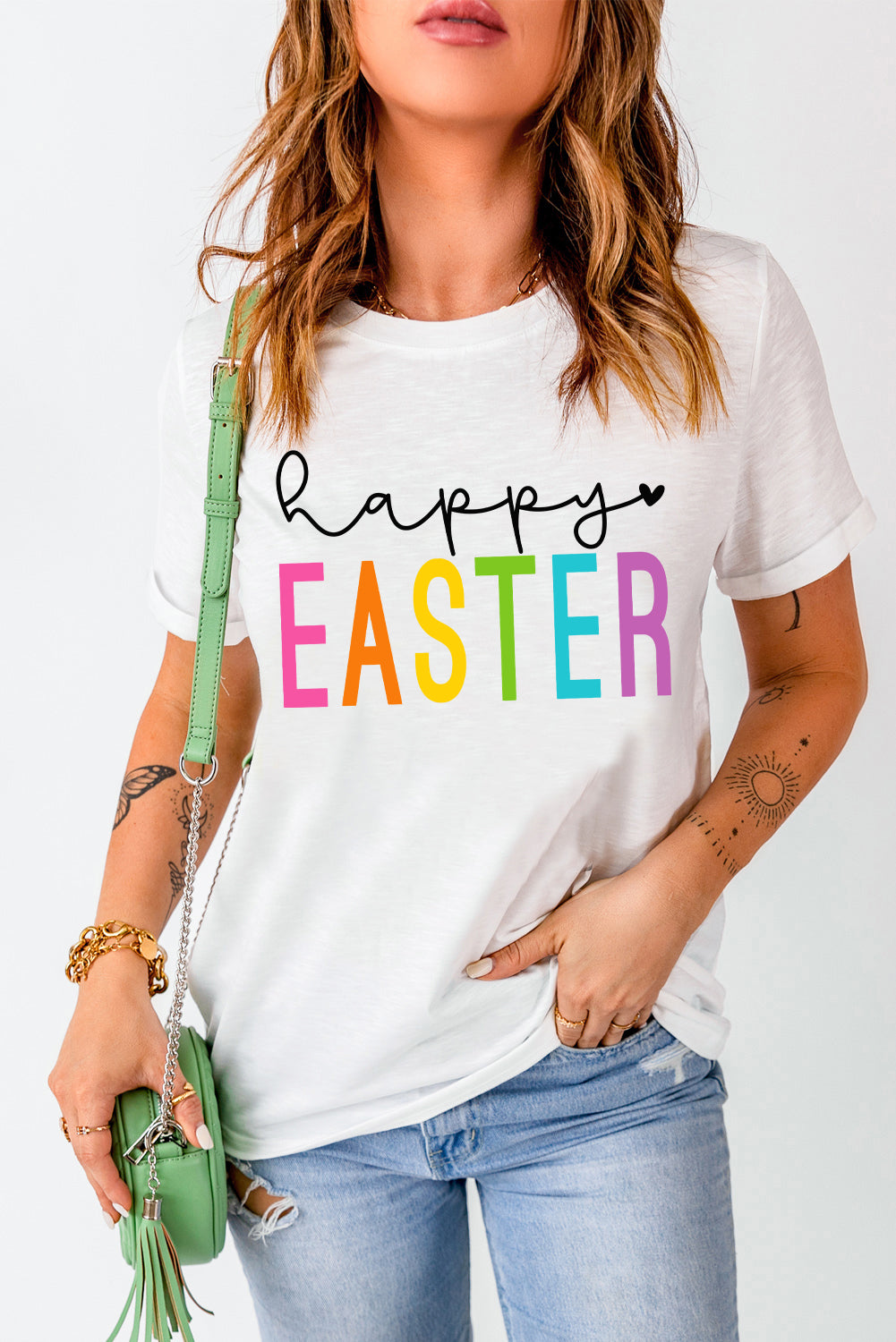 HAPPY EASTER Round Neck Short Sleeve T-Shirt - Tantalize Boutique