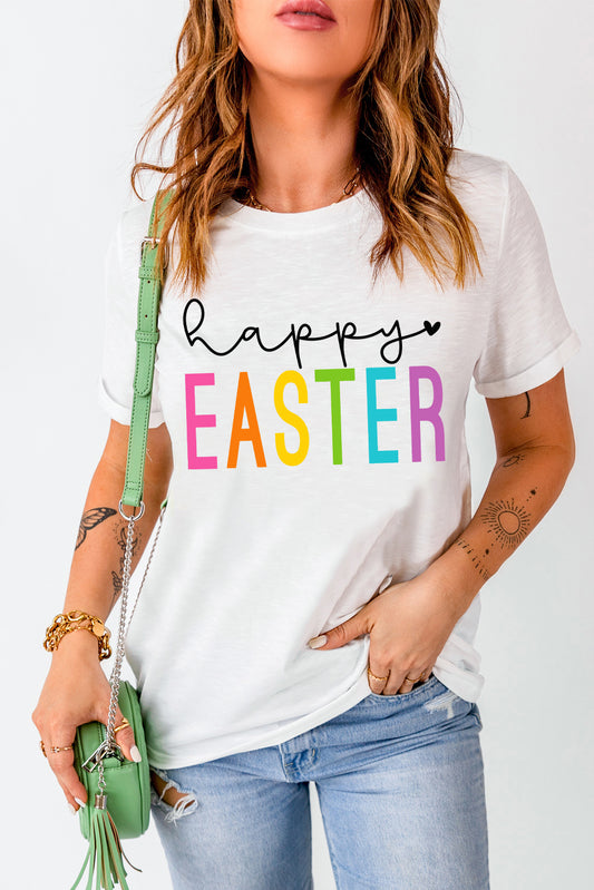 HAPPY EASTER Round Neck Short Sleeve T-Shirt - Tantalize Boutique