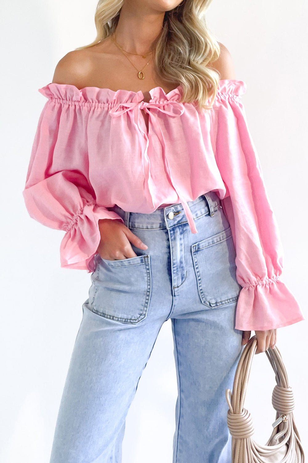 Drawstring Off-Shoulder Flounce Sleeve Blouse - Tantalize Boutique