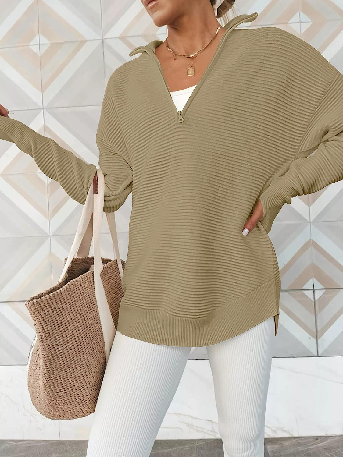 Half Zip Long Sleeve Knit Top - Tantalize Boutique