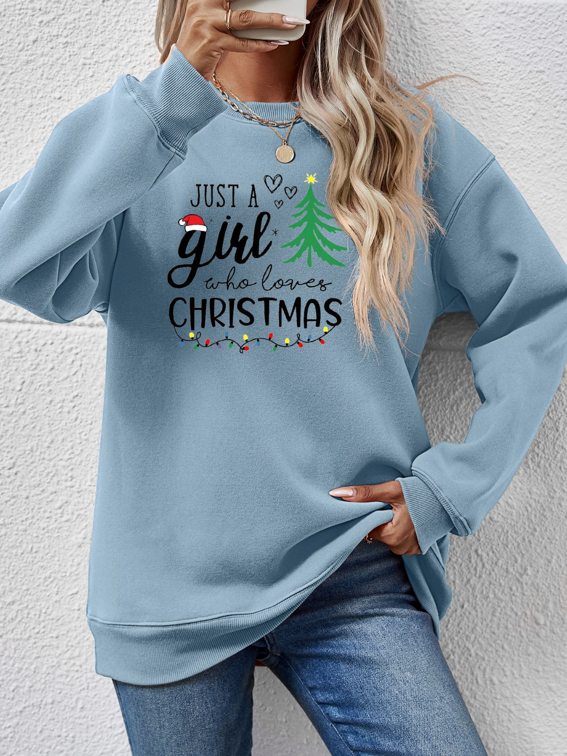 Letter Graphic Round Neck Sweatshirt - Tantalize Boutique