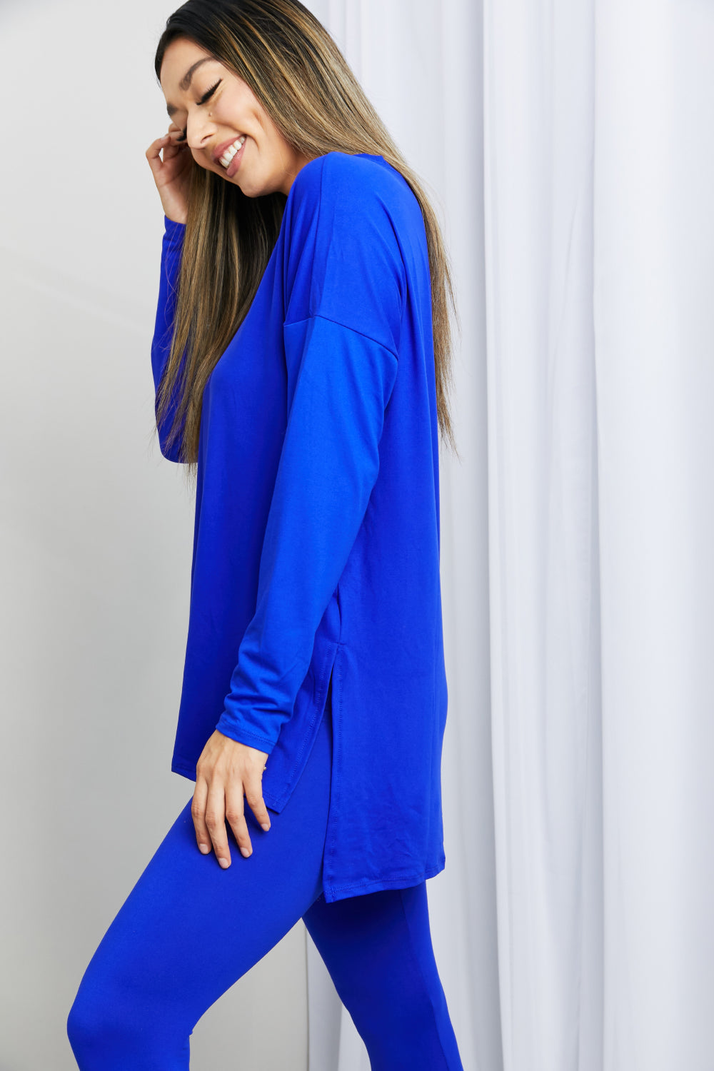 Zenana Ready to Relax Full Size Brushed Microfiber Loungewear Set in Bright Blue - Tantalize Boutique