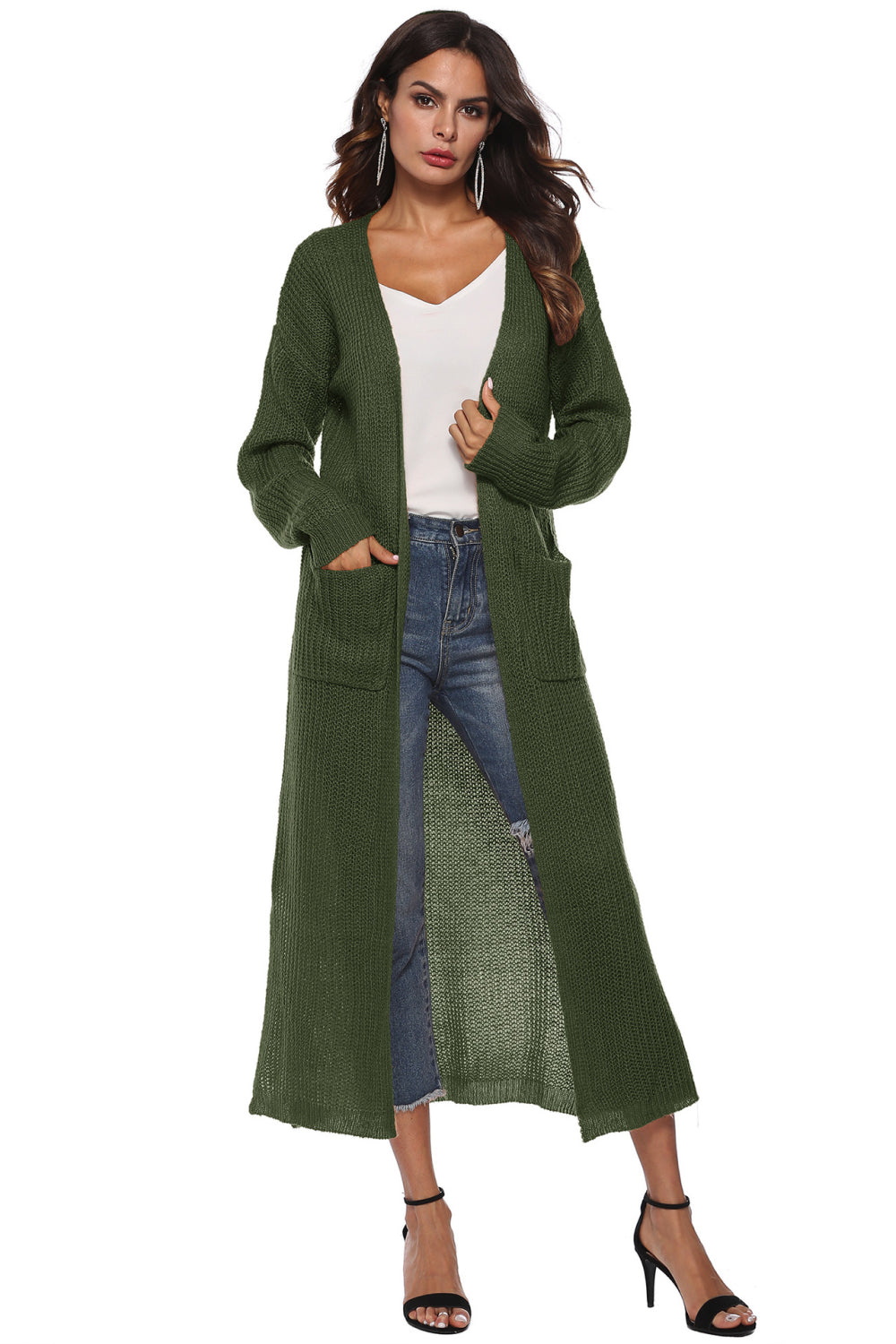 Long Sleeve Open Front Buttoned Cardigan - Tantalize Boutique