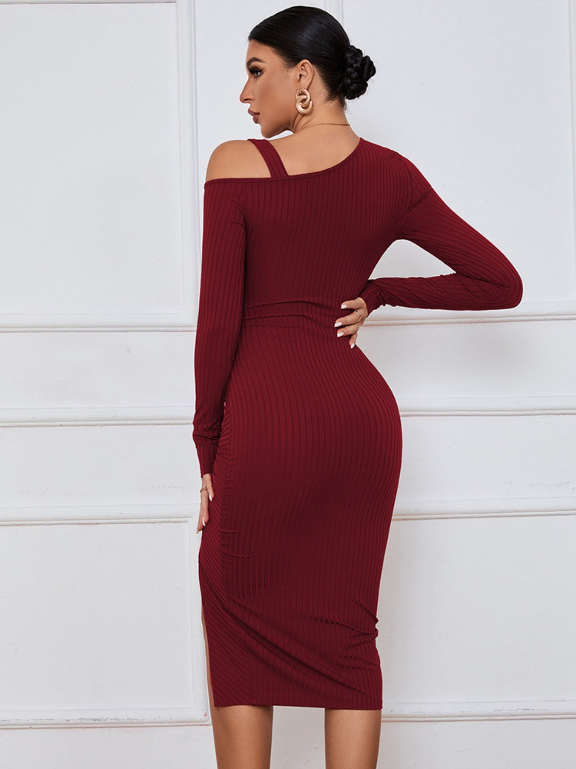 Ribbed Ruched Drawstring Wrap Dress - Tantalize Boutique