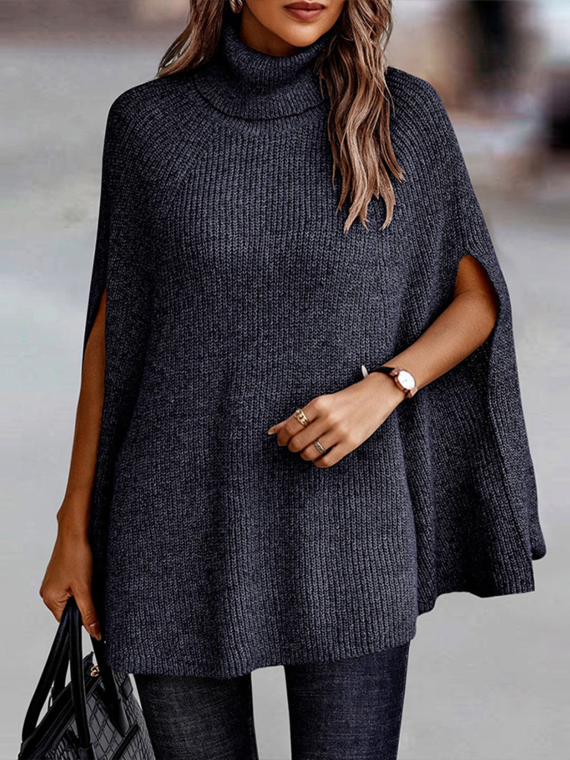 Turtleneck Dolman Sleeve Poncho - Tantalize Boutique