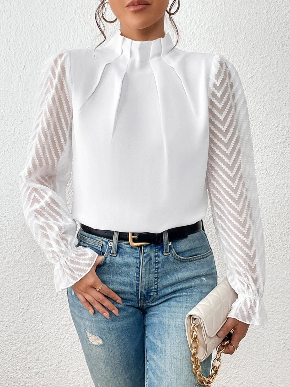 Mock Neck Flounce Sleeve Blouse - Tantalize Boutique