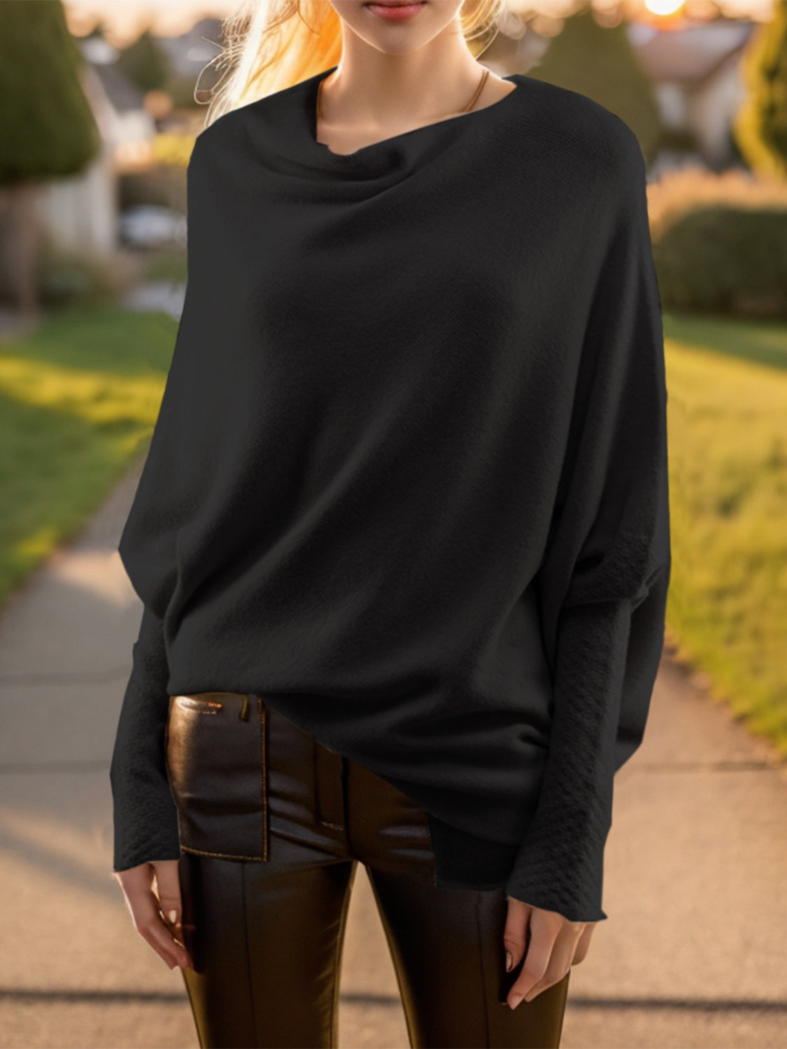 Texture Round Neck Long Sleeve Sweater - Tantalize Boutique