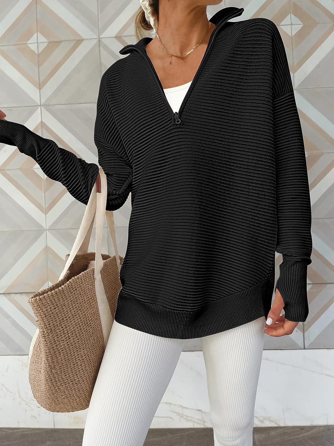 Half Zip Long Sleeve Knit Top - Tantalize Boutique