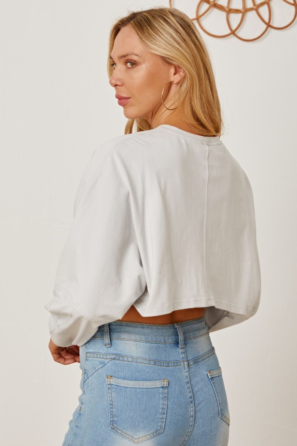 Round Neck Dropped Shoulder Cropped Sweatshirt - Tantalize Boutique