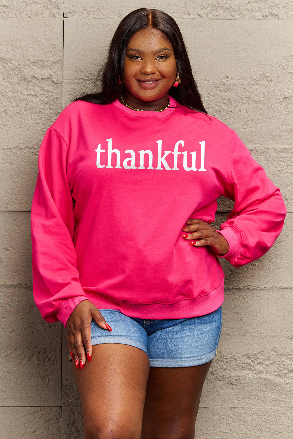 Simply Love Full Size THANKFUL Graphic Sweatshirt - Tantalize Boutique