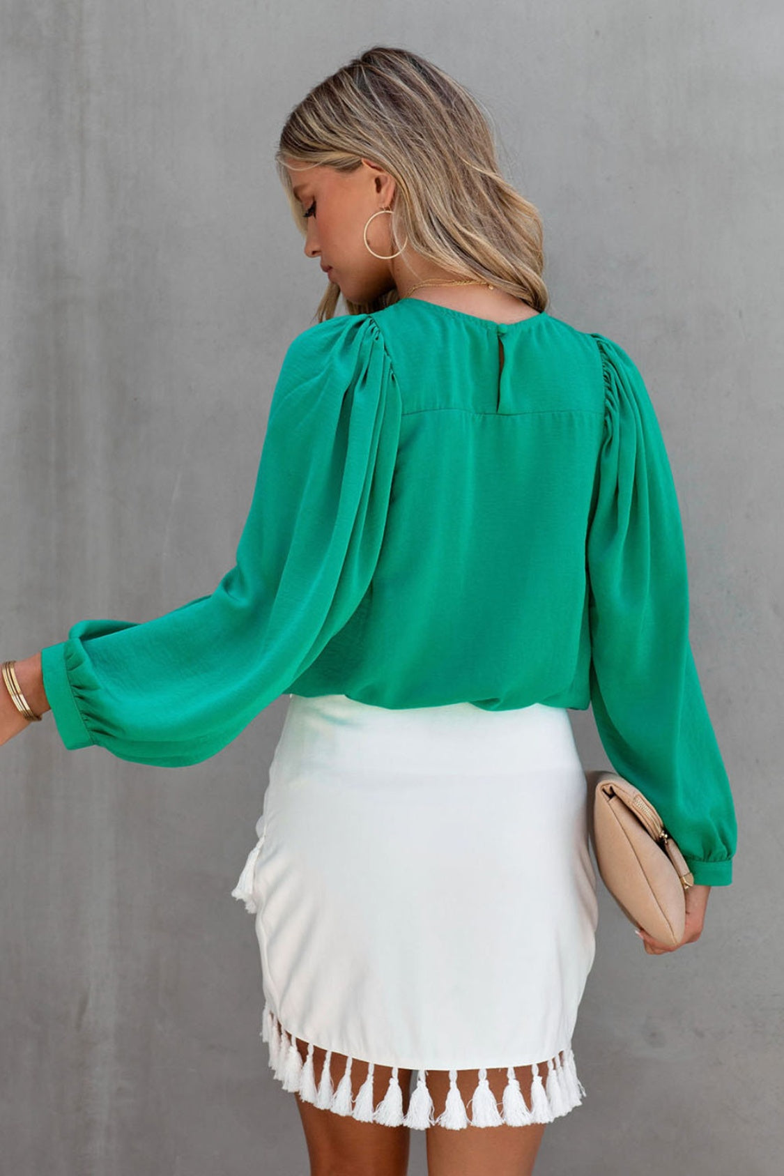 Round Neck Ruff Sleeve Blouse - Tantalize Boutique