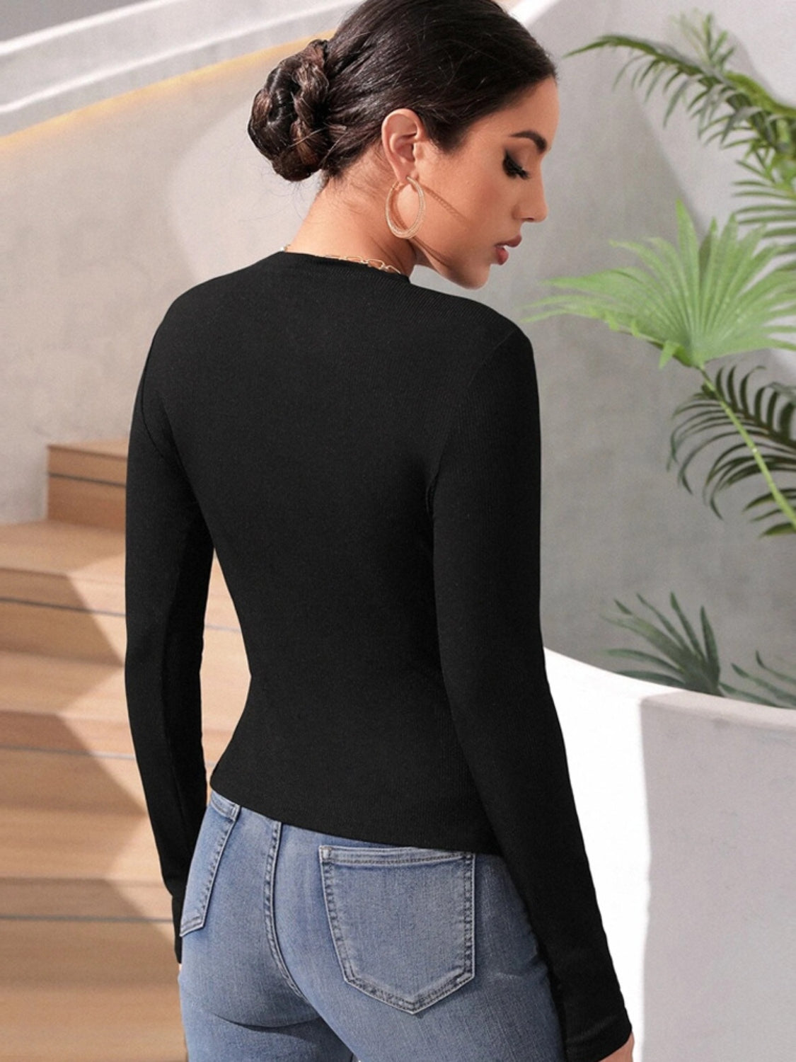 Ruched Round Neck Long Sleeve T-Shirt - Tantalize Boutique