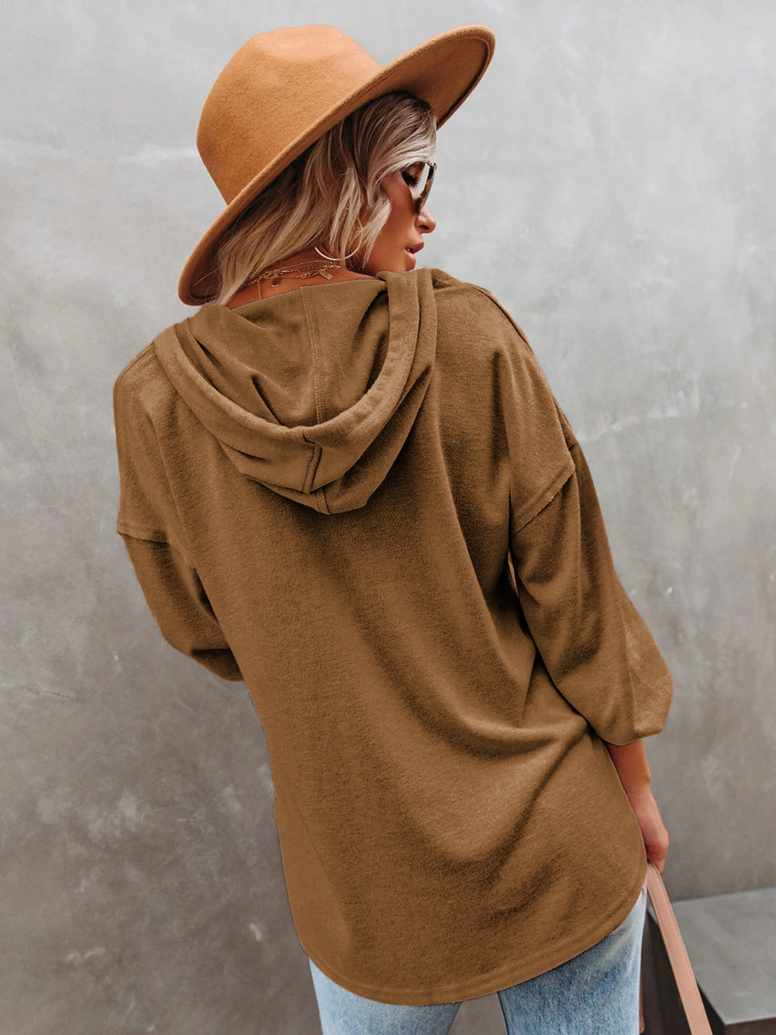Buttoned Drop Shoulder Hoodie - Tantalize Boutique
