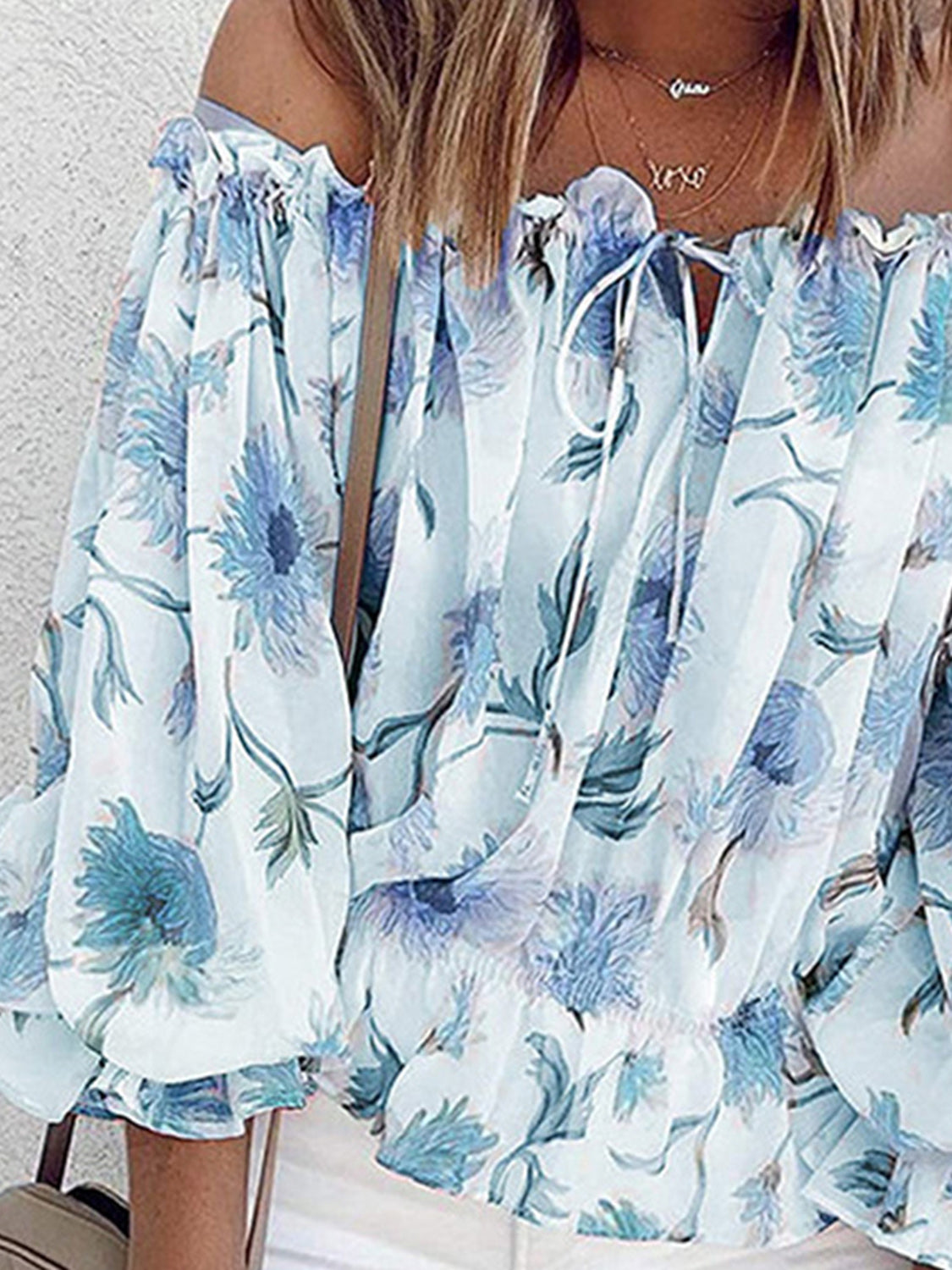 Floral Off-Shoulder Flounce Sleeve Blouse - Tantalize Boutique