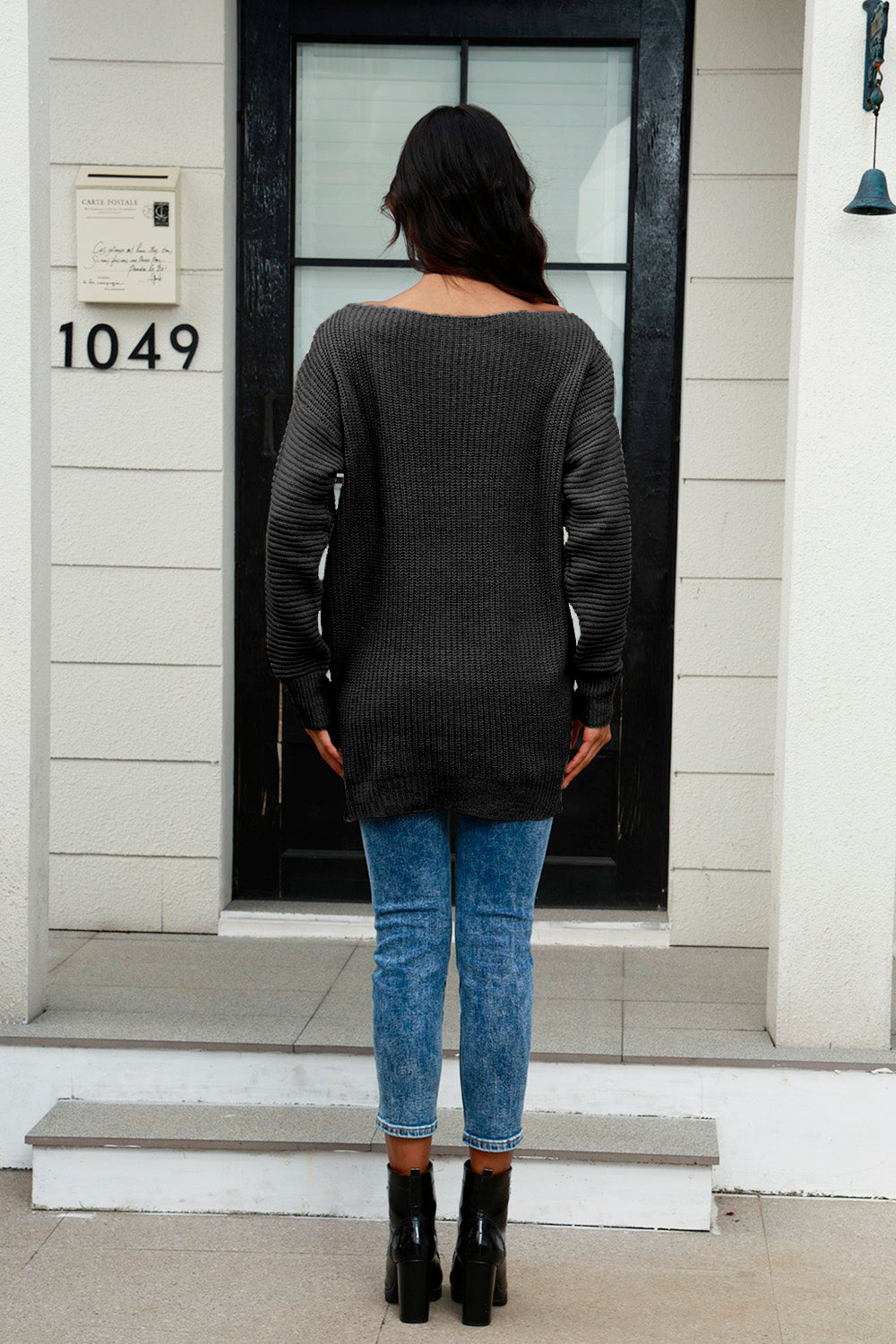 Boat Neck Dropped Shoulder Sweater - Tantalize Boutique