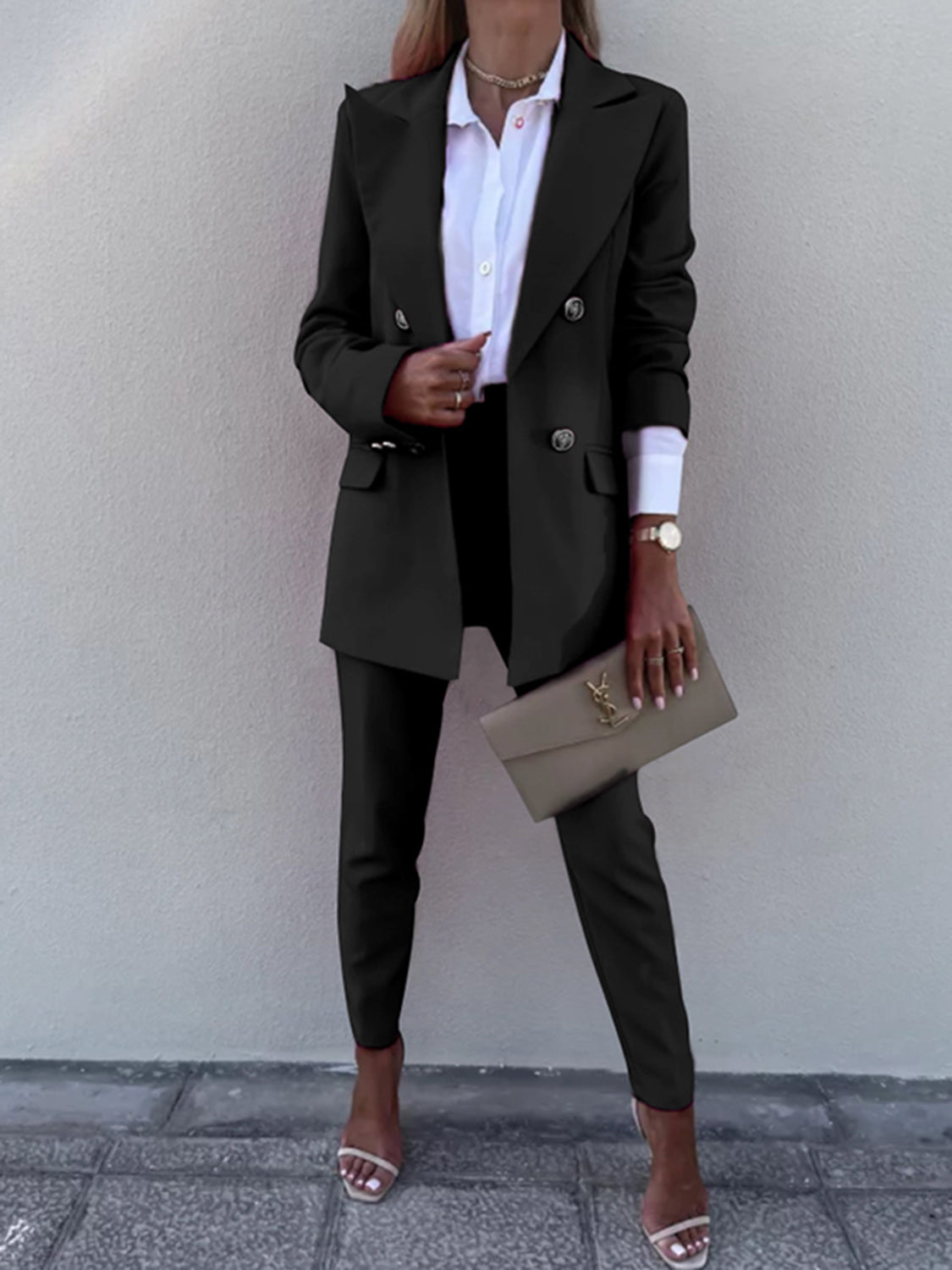 Lapel Collar Long Sleeve Blazer and Pants Set - Tantalize Boutique