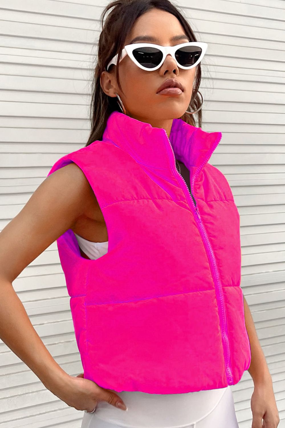 Zip Up Turtleneck Vest Coat - Tantalize Boutique