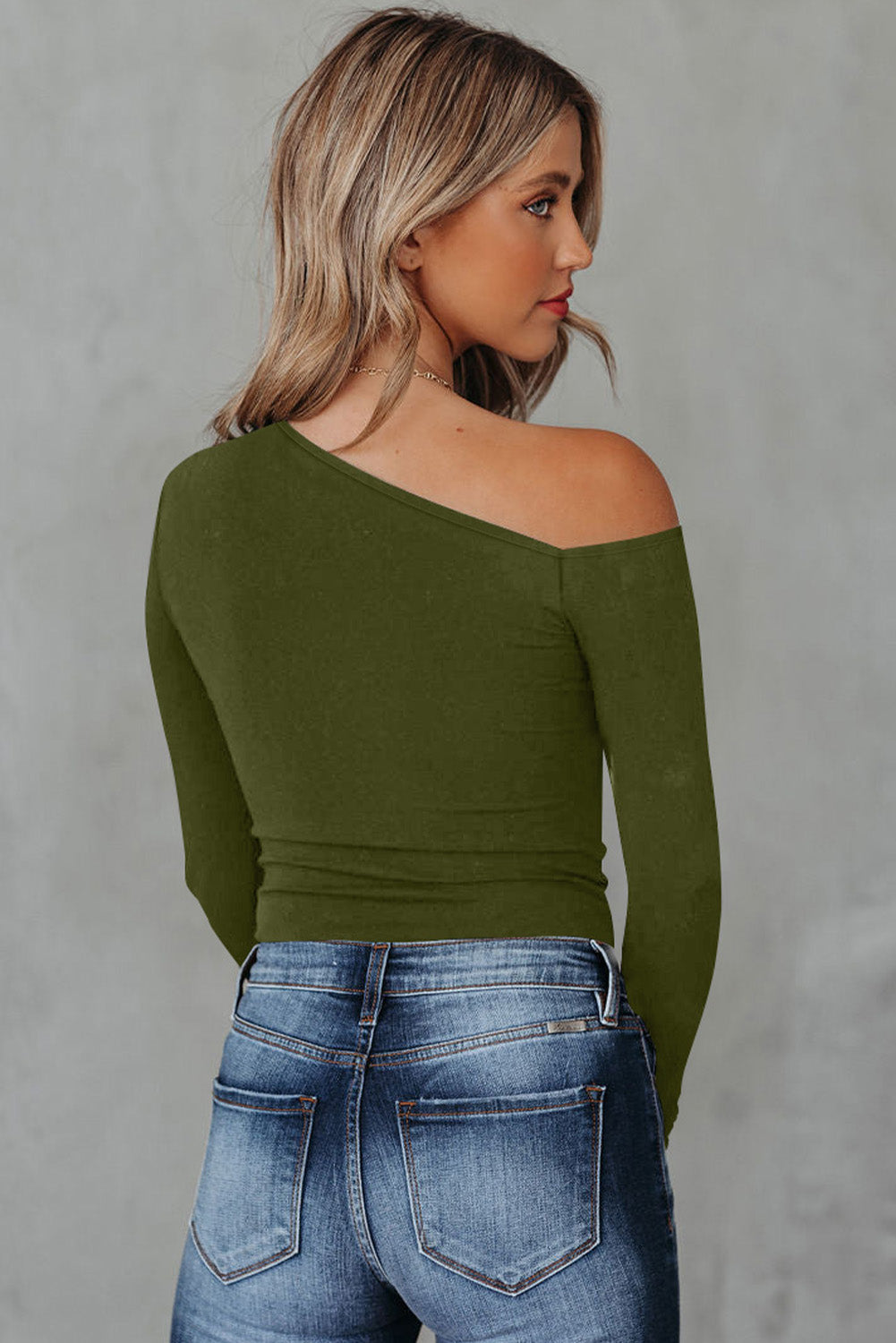 Asymmetrical Neck Long Sleeve Top - Tantalize Boutique