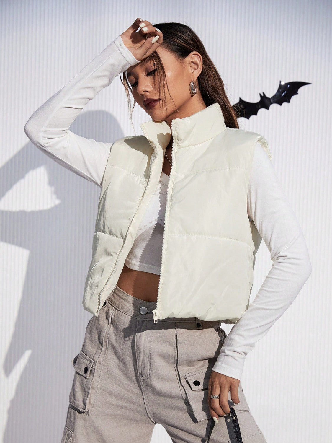 Zip Up Turtleneck Vest Coat - Tantalize Boutique