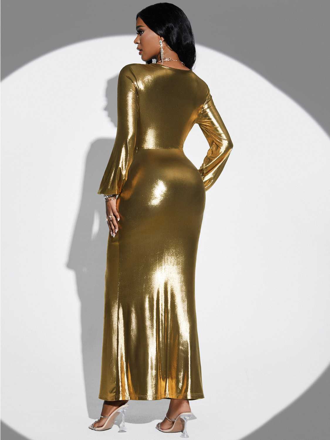 Plunge Twisted Slit Midi Dress - Tantalize Boutique