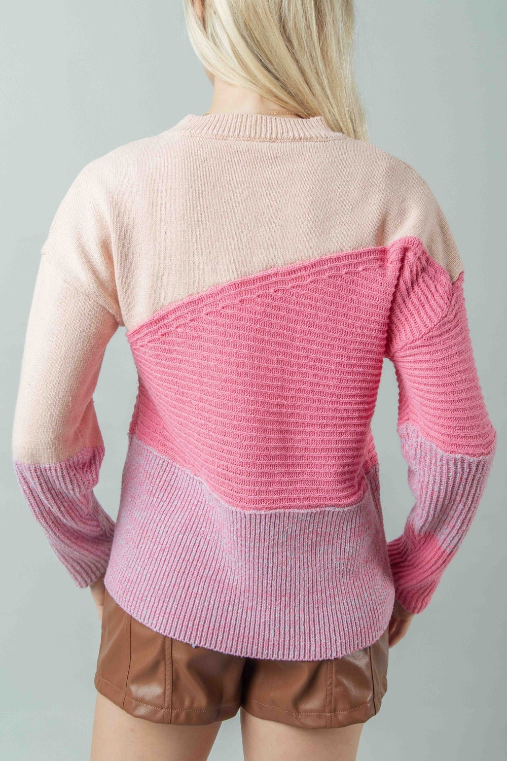 VERY J Color Block Long Sleeve Sweater - Tantalize Boutique