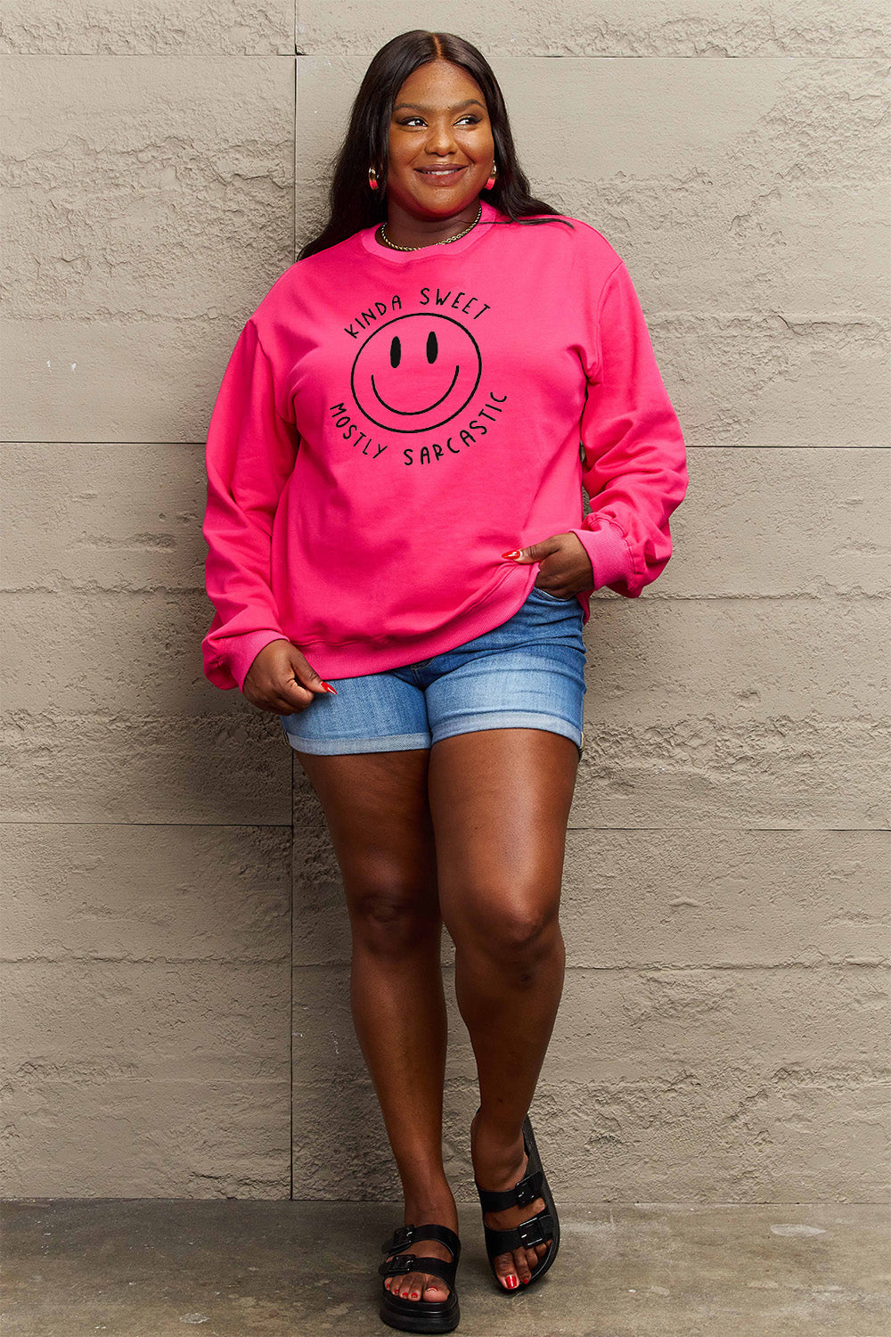 Simply Love Full Size Smiling Face Graphic Sweatshirt - Tantalize Boutique