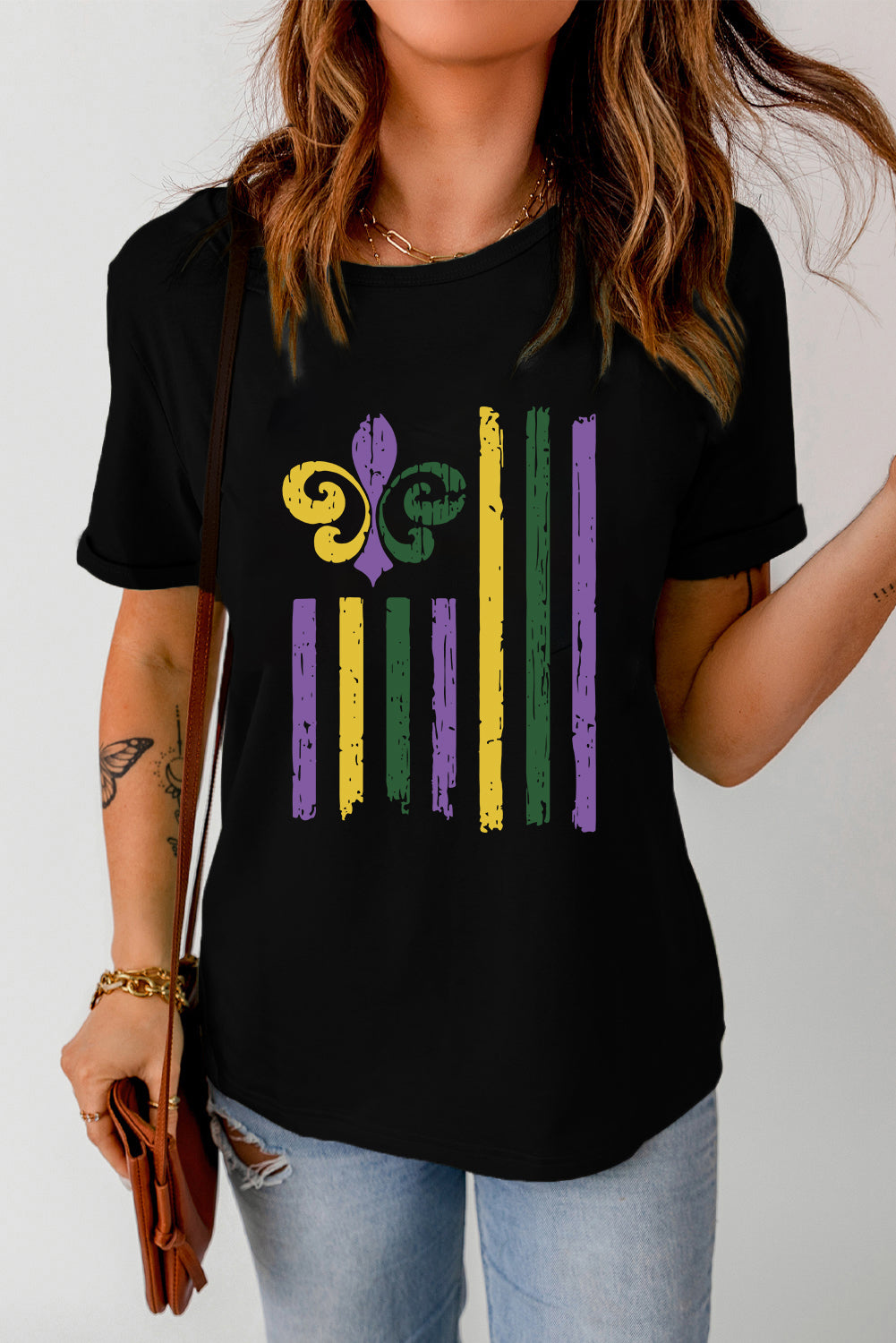 MARDI GRAS Graphic Round Neck T-Shirt - Tantalize Boutique