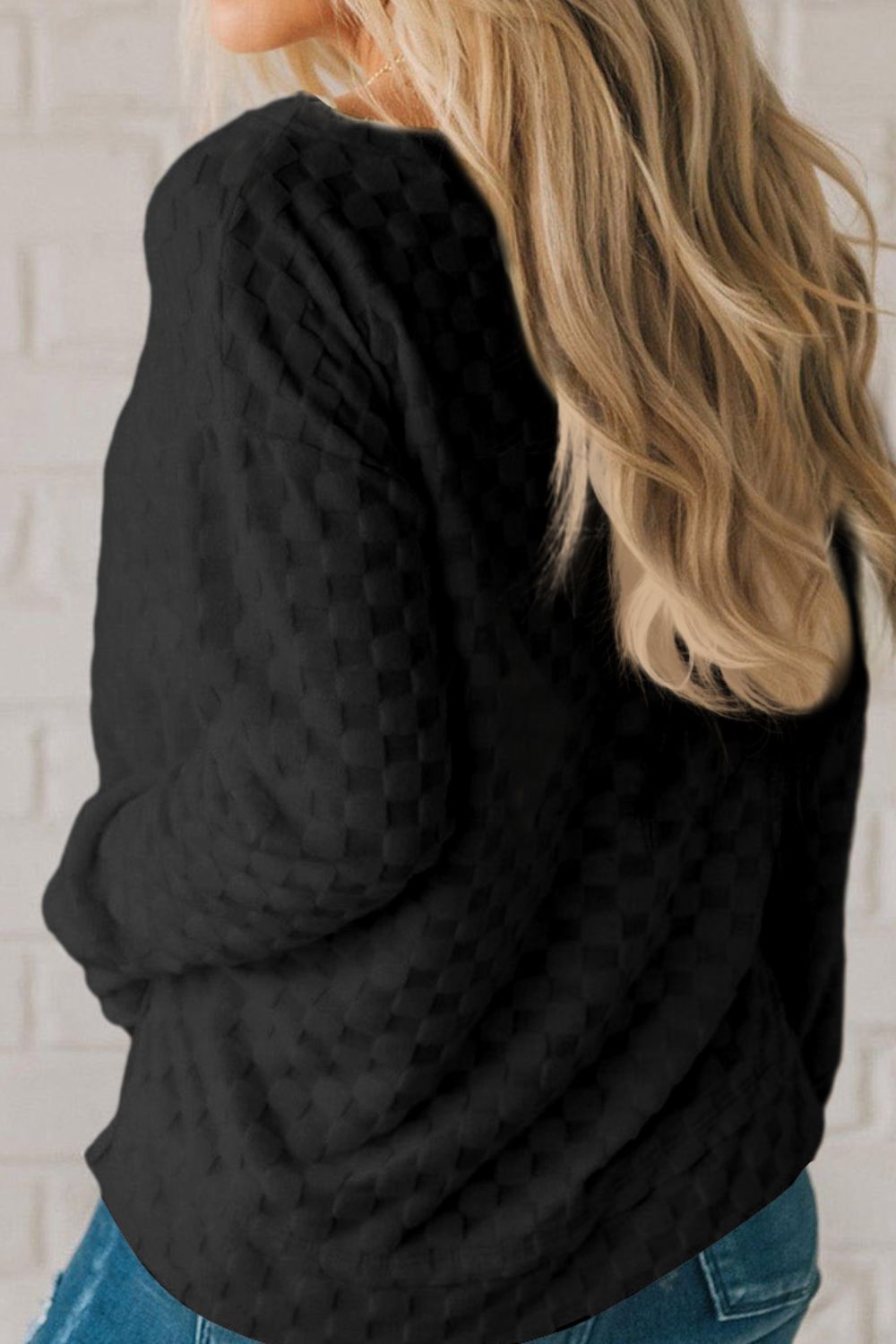 Checkered Round Neck Long Sleeve T-Shirt - Tantalize Boutique