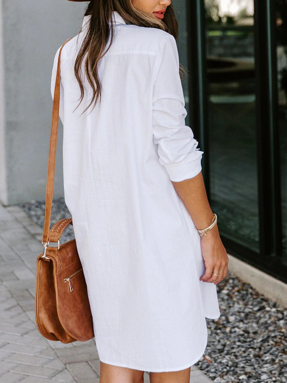 Button Up Collared Neck Long Sleeve Shirt Dress - Tantalize Boutique