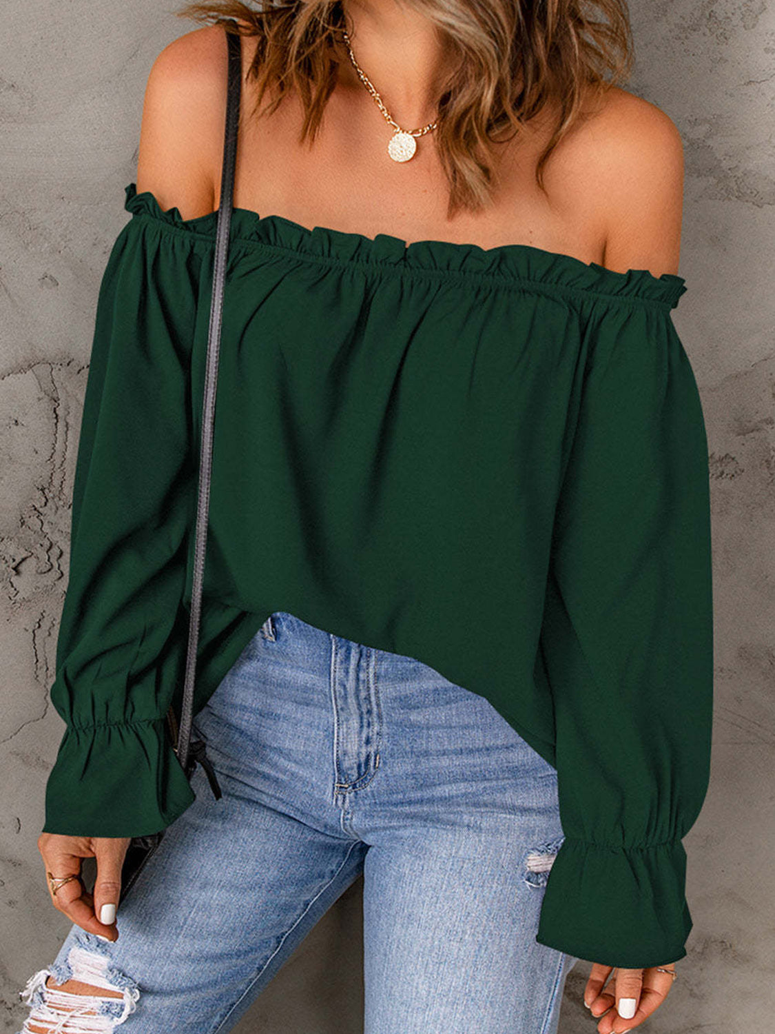 Off-Shoulder Flounce Sleeve Blouse - Tantalize Boutique