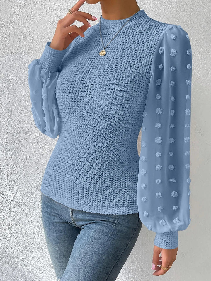 Swiss Dot Waffle-Knit Lantern Sleeve T-Shirt - Tantalize Boutique