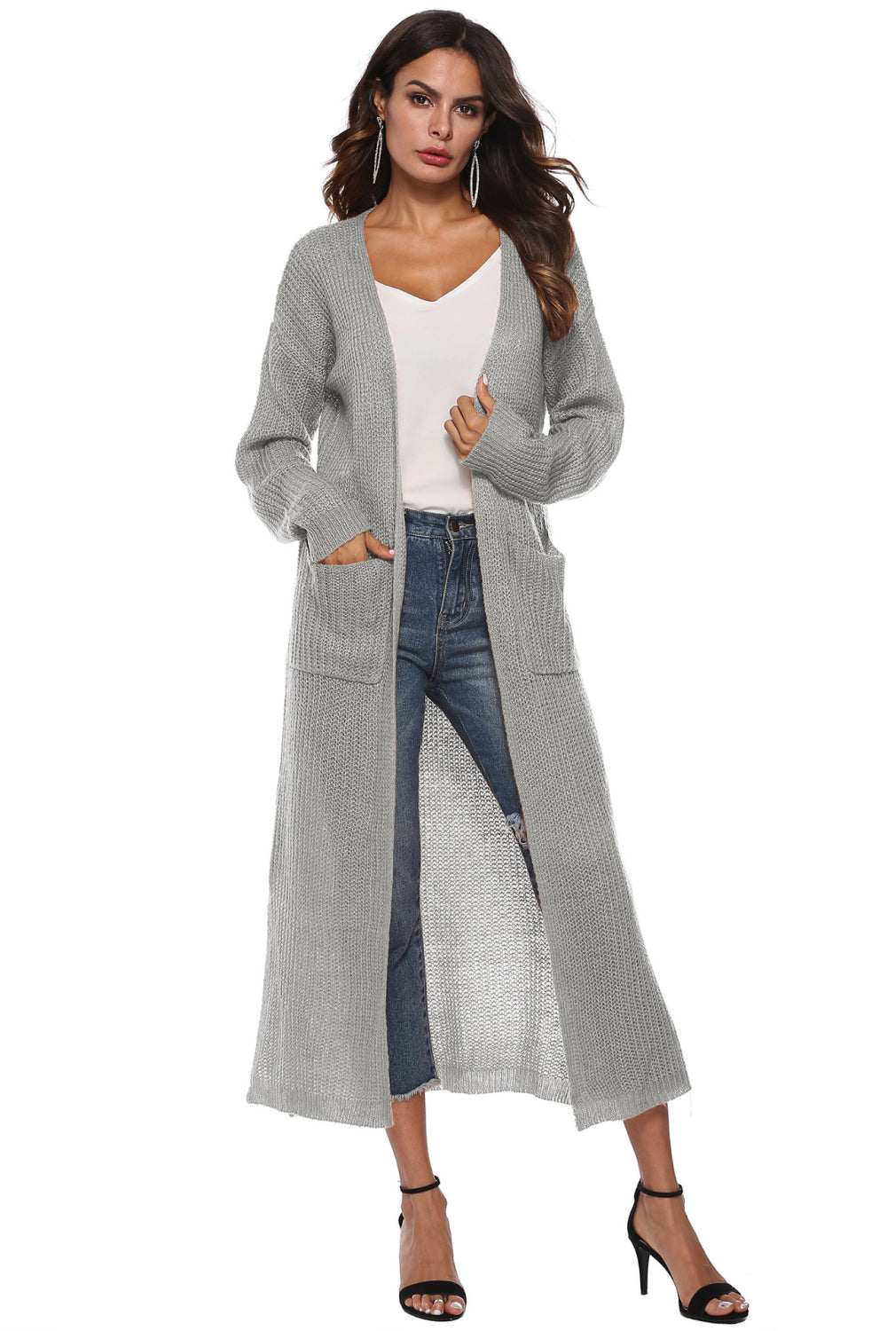 Long Sleeve Open Front Buttoned Cardigan - Tantalize Boutique