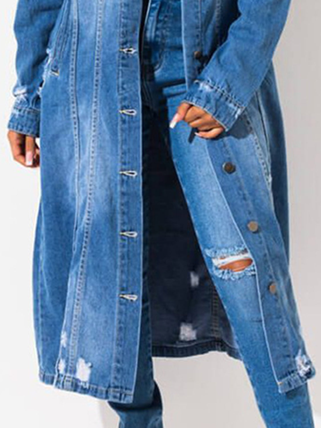 Long Sleeve Raw Hem Denim Jacket - Tantalize Boutique