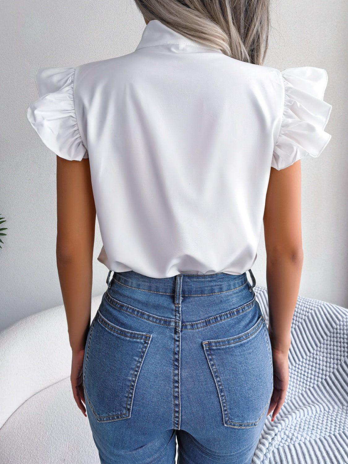 Tie  Neck Cap Sleeve Blouse - Tantalize Boutique