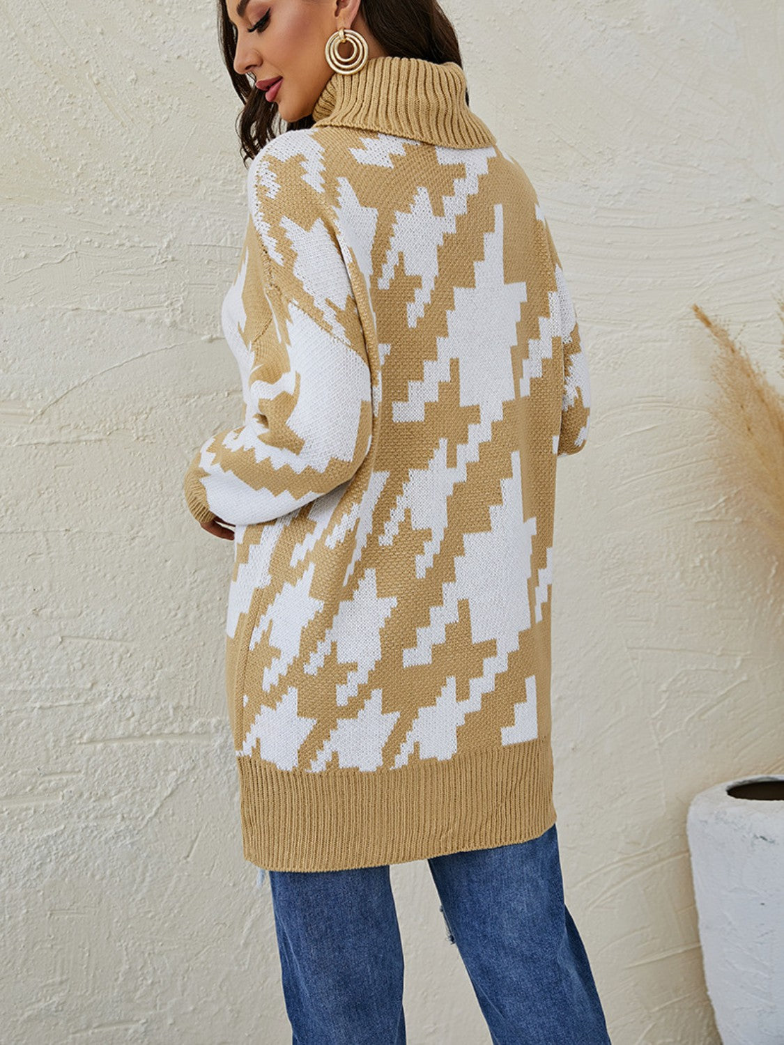 Turtleneck Dropped Shoulder Mini Sweater Dress - Tantalize Boutique