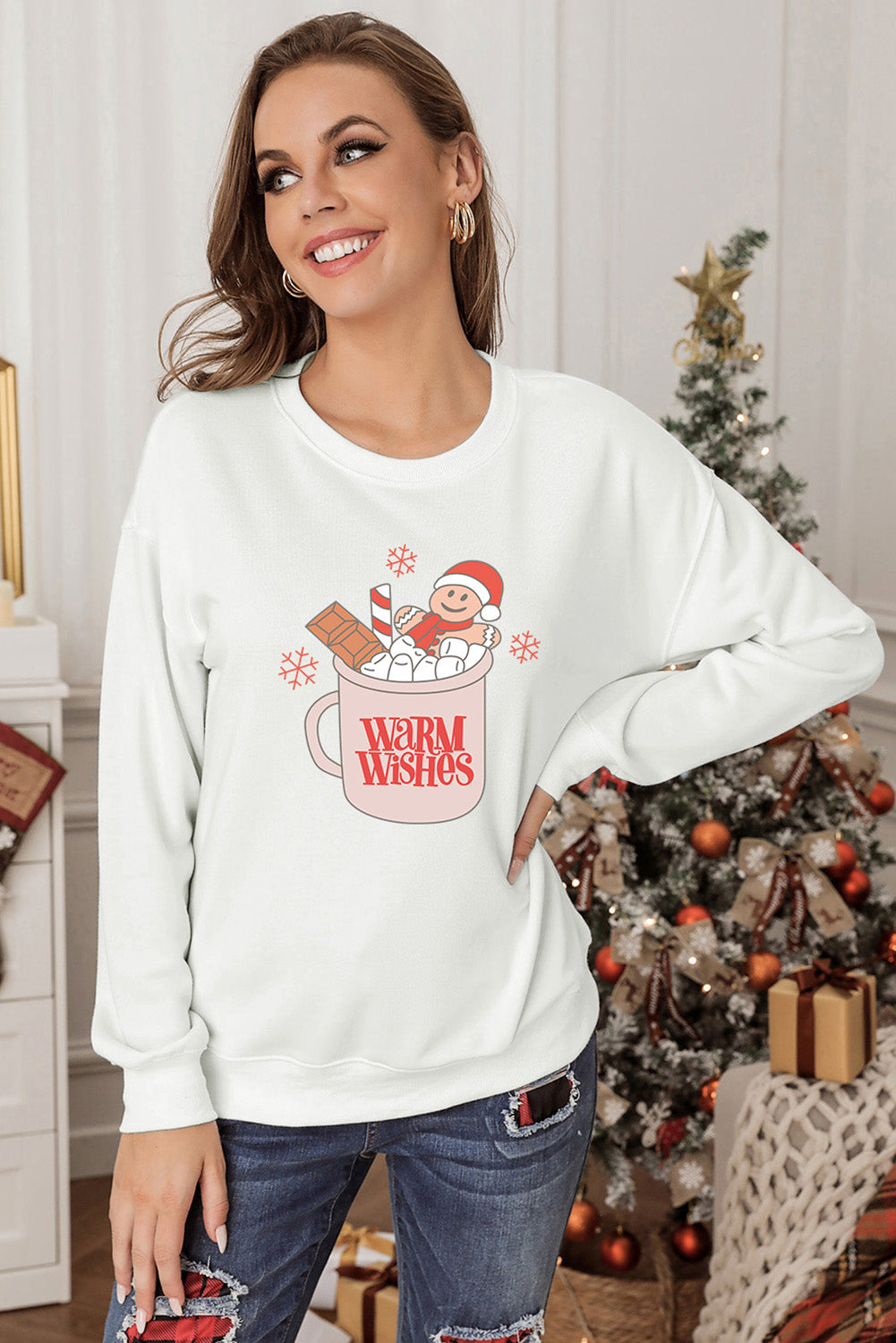 Christmas Graphic Round Neck Sweatshirt - Tantalize Boutique