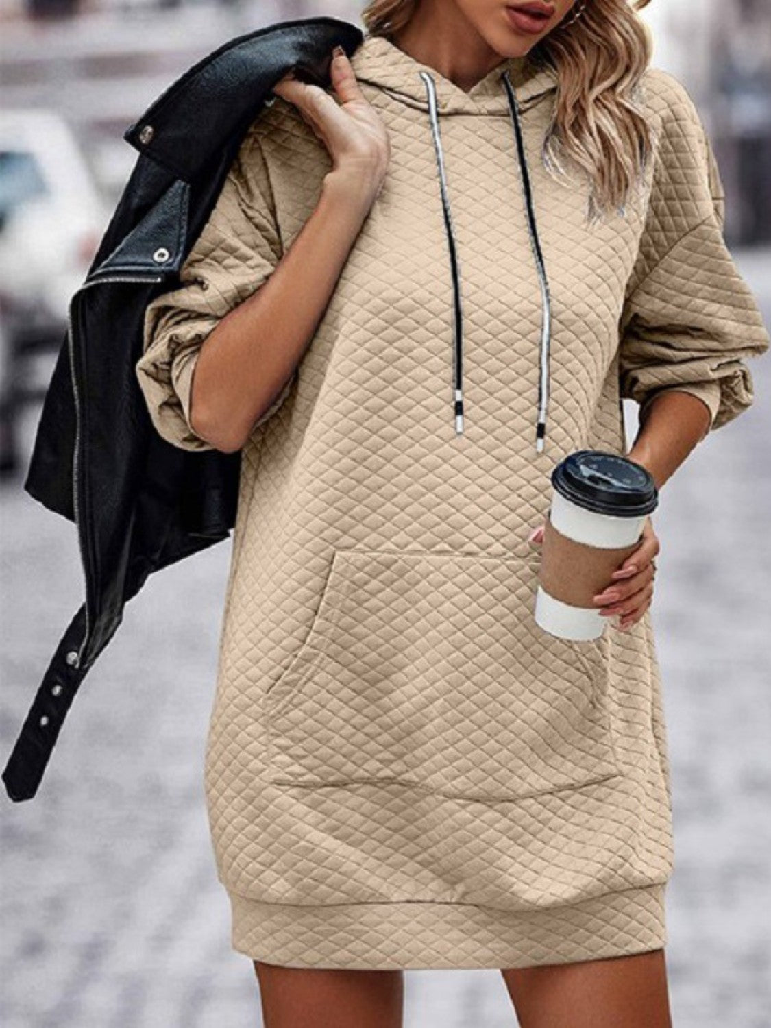 Textured Drawstring Tunic Hoodie - Tantalize Boutique