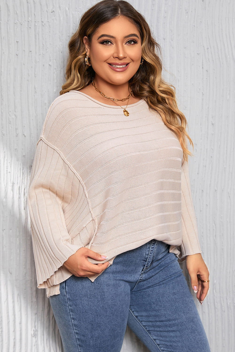 Plus Size Round Neck Exposed Seam T-Shirt - Tantalize Boutique