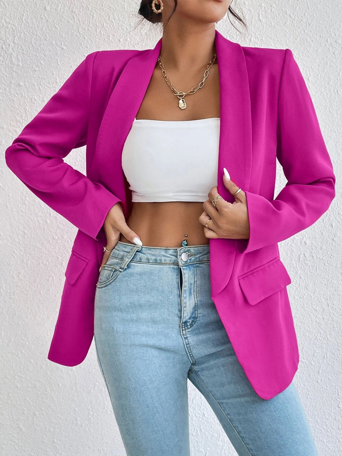 Shawl Collar Long Sleeve Blazer - Tantalize Boutique