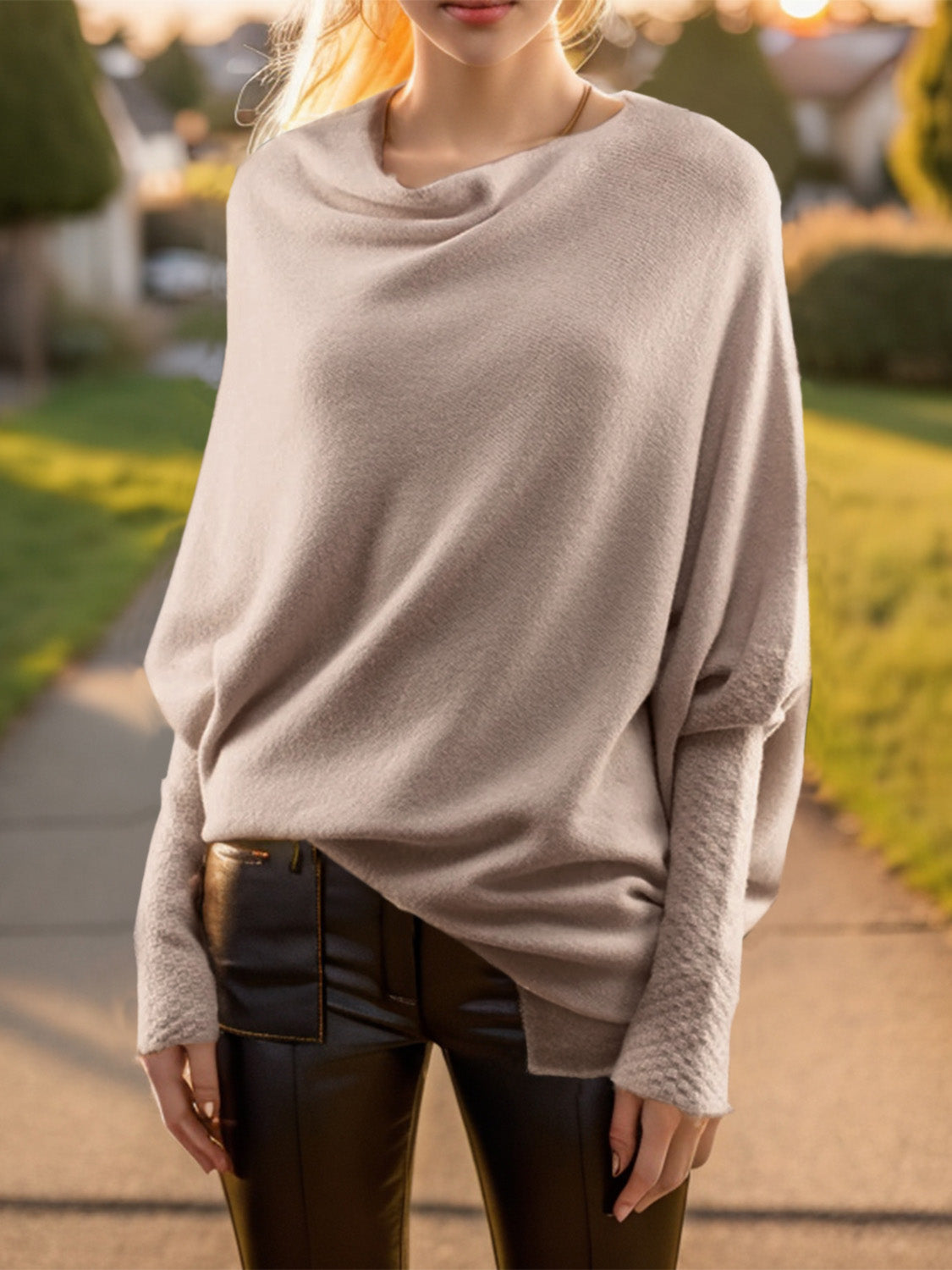 Texture Round Neck Long Sleeve Sweater - Tantalize Boutique